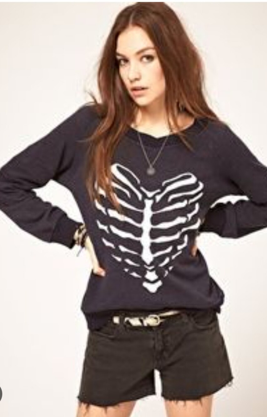 Wildfox Navy Sweatshirt with White Ribcage Heart Graphic - Picture 2 of 7